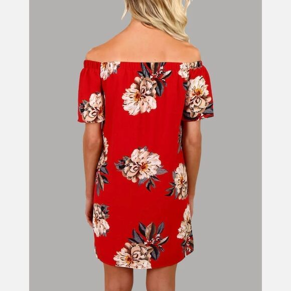 Women Off Shoulder Floral Print Dress Beach Dress Casual Mini Sundress Summer US - Picture 6 of 7